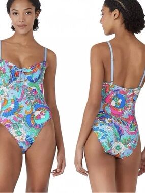 KATE SPADE Vibrant Blue Floral One Piece Swimsuit Small NWT $144 Preppy Beach